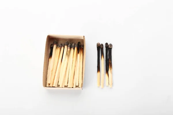 Matchbox Burnt Out Matches White Background Concept Work Burnout — Stock Photo, Image