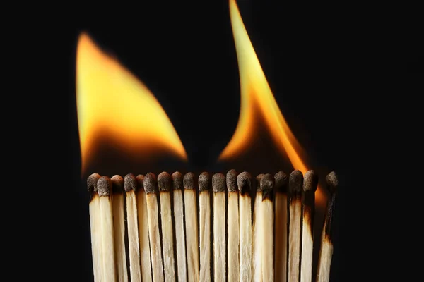 Line Burning Matches Black Background Inspiration Concept — Stock Photo, Image