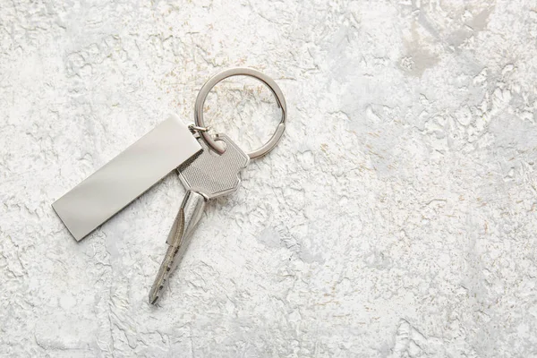 Key Stylish Silver Keychain Light Background — Stock Photo, Image
