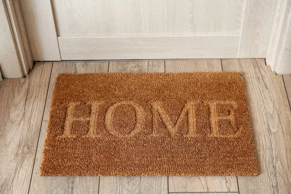 Mat Word Home Wooden Door Hallway — Stock Photo, Image