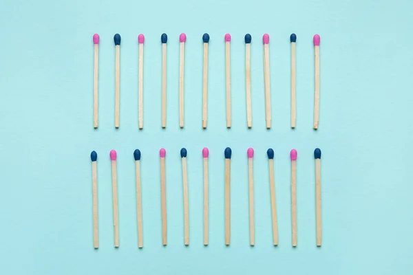 Different New Matchsticks Blue Background — Stock Photo, Image