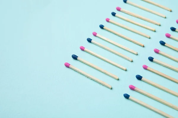 Different New Matchsticks Blue Background — Stock Photo, Image