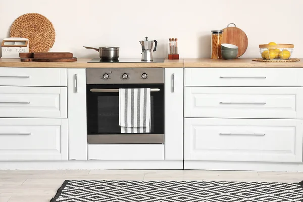 White Kitchen Counters Modern Oven Room Interior — Stock Photo, Image