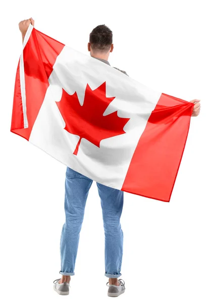 Jongeman Met Vlag Van Canada Witte Achtergrond — Stockfoto