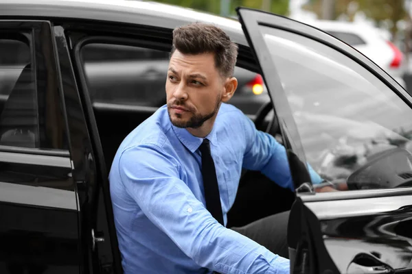 Handsome Businessman Sitting Modern Car — Stock Photo, Image
