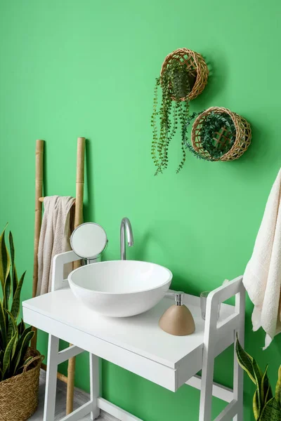 Interior Stylish Bathroom White Table Sink Ladder — Stock Photo, Image