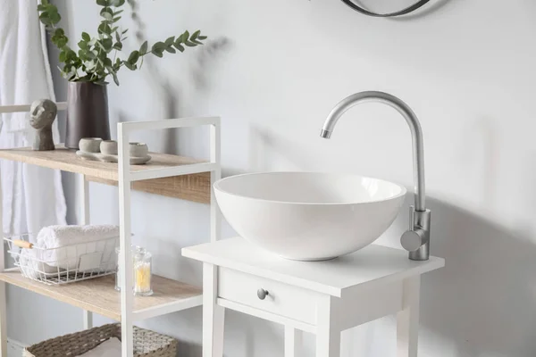 Small Table Sink Light Wall Bathroom — Stock Photo, Image