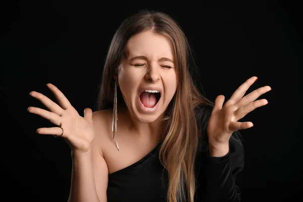 Young Blonde Woman Screaming Black Background — Stock Photo, Image