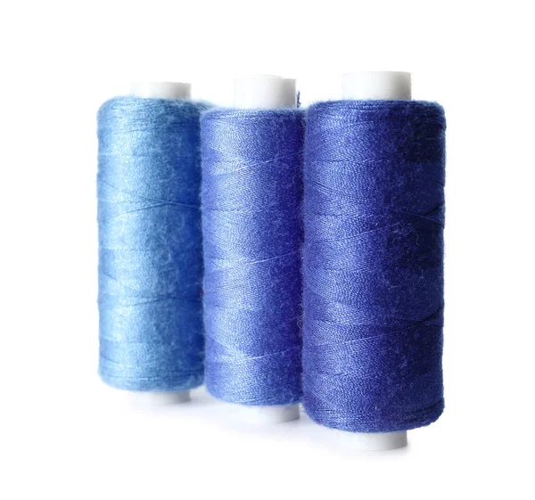 Blue Sewing Threads White Background — Stock Photo, Image