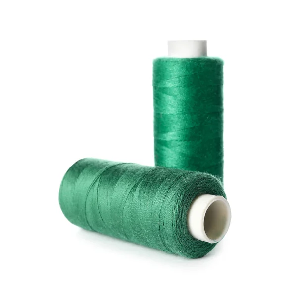 Green Sewing Threads White Background — Stock Photo, Image