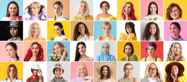 Gruppe Von Frauen Auf Farbigem Hintergrund Feier Zum Internationalen Frauentag — Stockfoto
