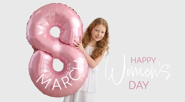 Hermosa Tarjeta Felicitación Para Día Internacional Mujer Con Niña Sosteniendo — Foto de Stock