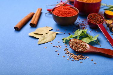 Mavi arkaplanda Aromatik baharatlar