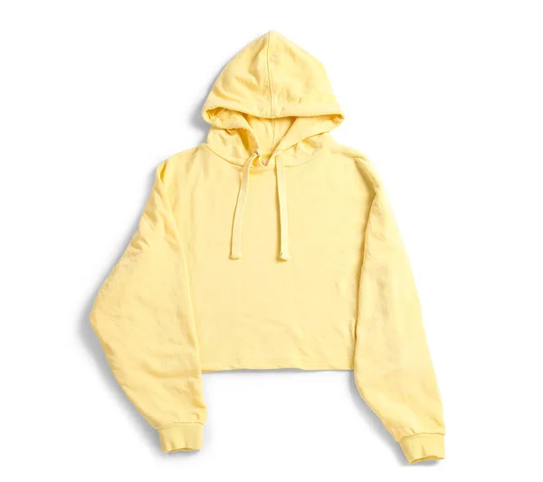 Sweat Capuche Jaune Élégant Sur Fond Blanc — Photo