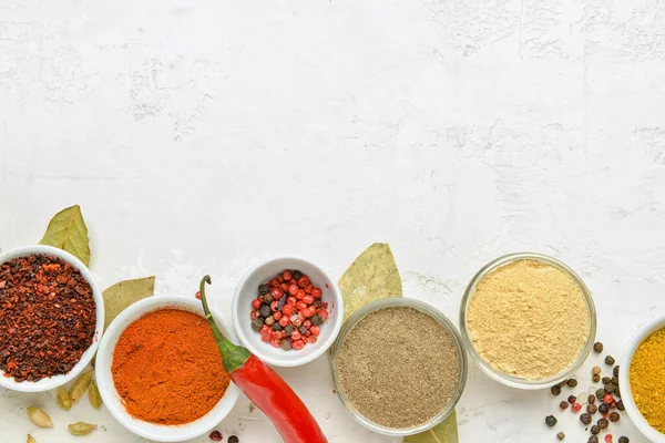 Set Different Aromatic Spices Light Background — Stock Photo, Image