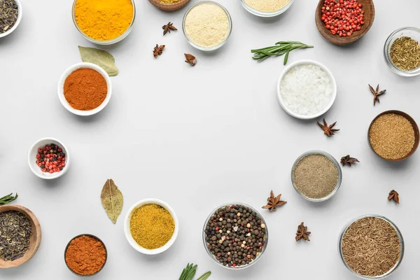 Frame Made Bowls Spices White Background — Stock Photo, Image
