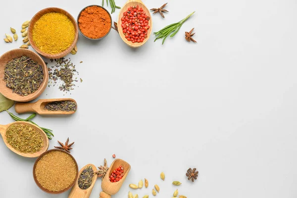 Composition Different Spices Herbs White Background — Stock Photo, Image