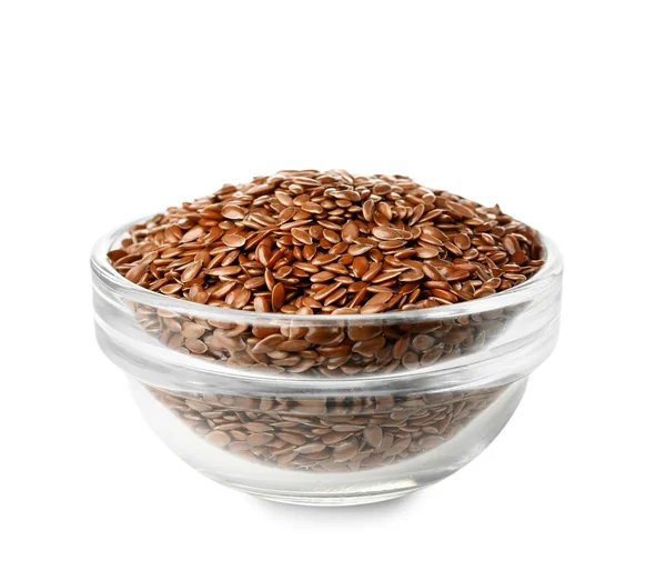 Bowl Flax Seeds White Background — Stock Photo, Image