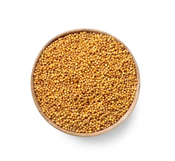Bowl Mustard Seeds Isolated White Background — Stock Photo, Image