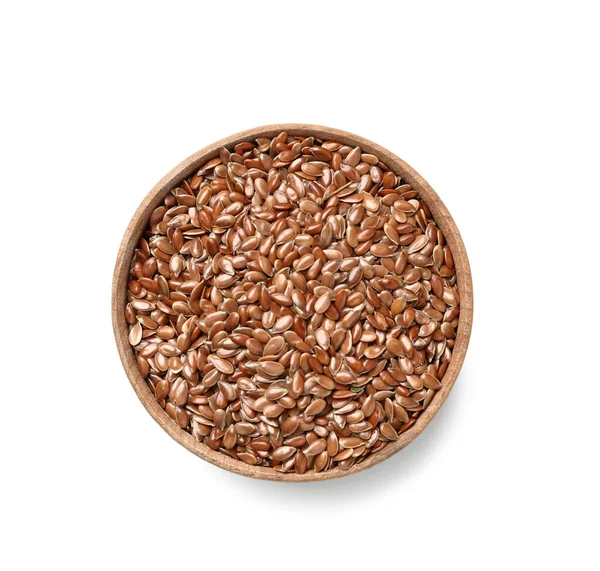 Bowl Flax Seeds Isolated White Background — Stock Photo, Image