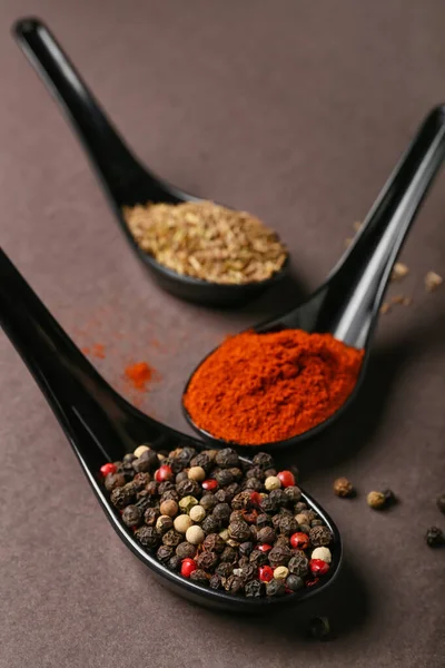 Spoons Aromatic Spices Dark Background Closeup — Stock Photo, Image