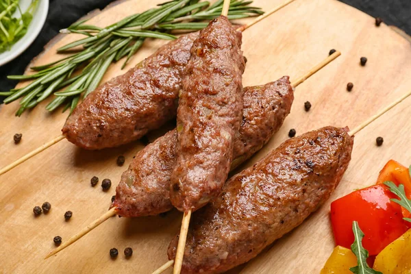 Board Skewers Tasty Lula Kebab Table Closeup — Stock Photo, Image