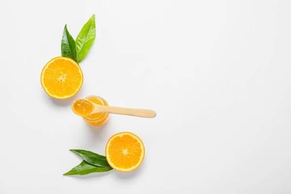 Composition Tasty Orange Jam White Background — Stock Photo, Image