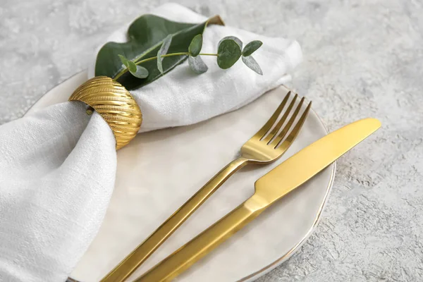 Stylish Simple Table Setting Light Background Closeup — Stock Photo, Image