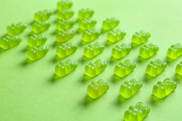 Sweet Jelly Bears Green Background Closeup — Stock Photo, Image
