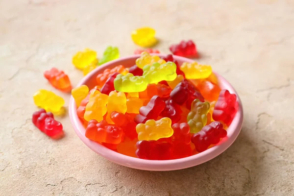 Plate Sweet Jelly Bears Light Background Closeup — Stock Photo, Image