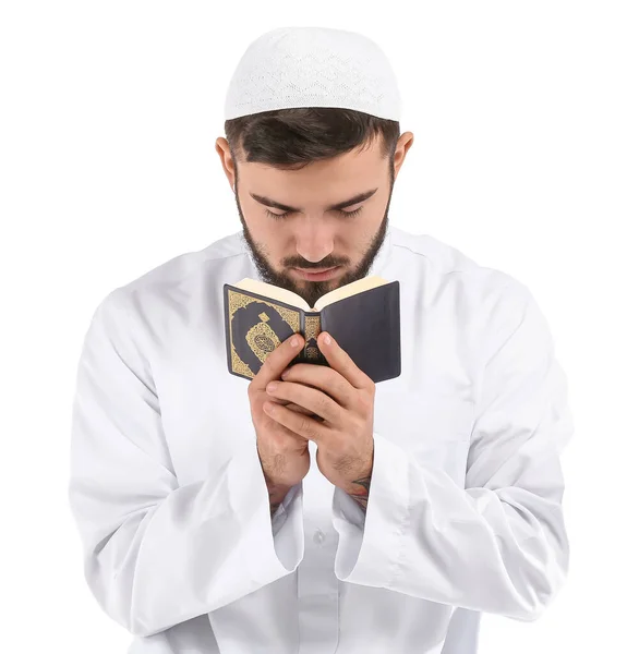 Praying Young Muslim Man White Background — Stock Photo, Image