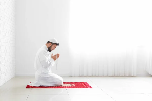 Praying Young Muslim Man Home — Stock Photo, Image