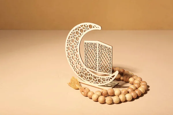 Decorative Crescent Muslim Prayer Beads Color Background — Stock Photo, Image