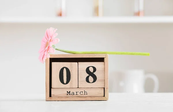 Calendar Flower International Women Day Celebration Table Kitchen — Stock Photo, Image