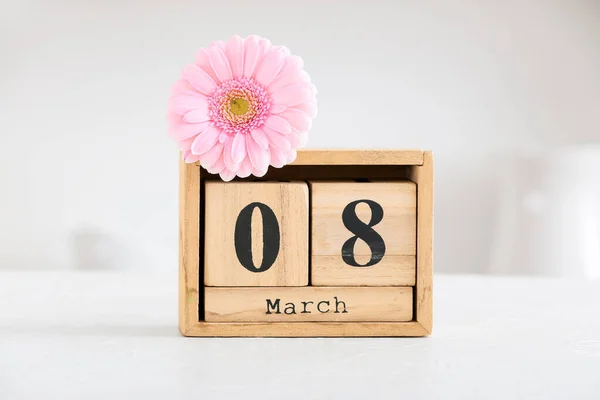 Calendário Flor Para Celebração Dia Internacional Mulher Mesa Cozinha — Fotografia de Stock