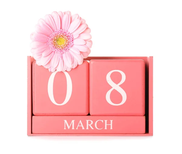 Calendario Flor Para Celebración Del Día Internacional Mujer Sobre Fondo —  Fotos de Stock