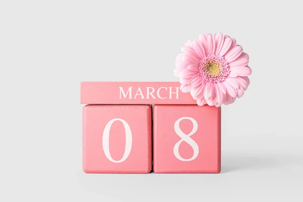 Kalendář Květina Pro Mezinárodní Den Žen Oslavy Světlém Pozadí — Stock fotografie