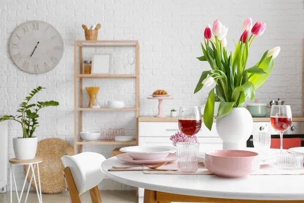 Mesa Comedor Con Escenario Para Celebración Del Día Internacional Mujer — Foto de Stock