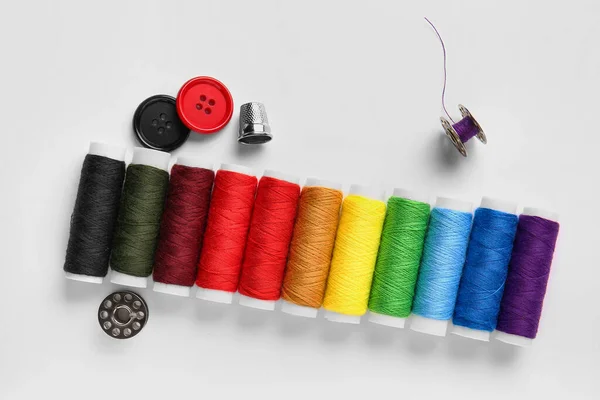 Thread Spools Buttons White Background — Stock Photo, Image