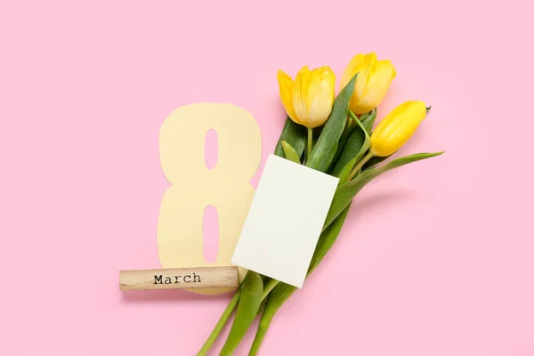 Carte Vœux Vierge Pour Journée Internationale Femme Tulipes Papier Figure — Photo