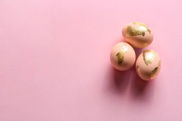 Tre Belle Uova Pasqua Sfondo Rosa — Foto Stock