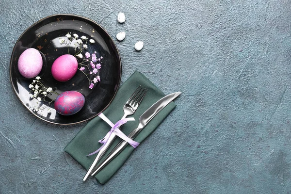 Stylish Easter Table Setting Dark Background — Stock Photo, Image