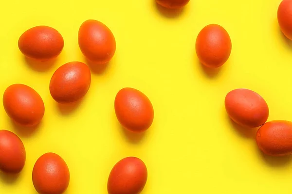 Red Painted Easter Eggs Color Background — Stock Photo, Image