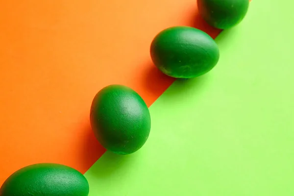 Green Painted Easter Eggs Color Background — Stock Photo, Image