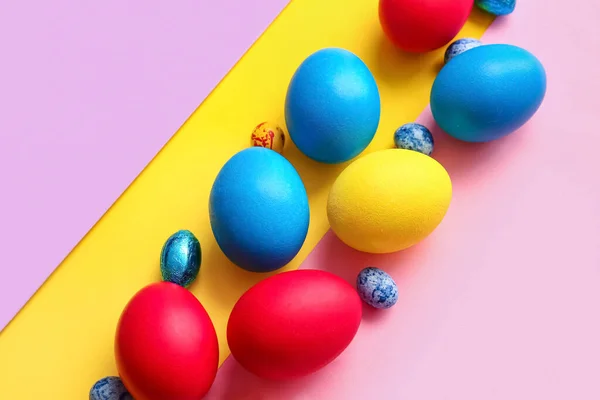 Different Painted Easter Eggs Color Background — Stock Photo, Image