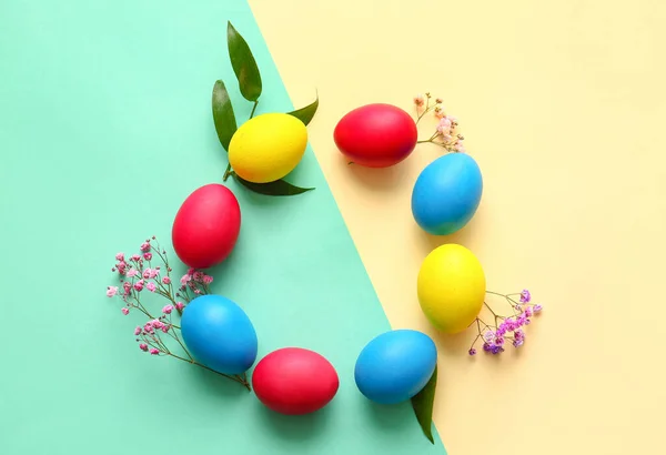 Telaio Fatto Uova Pasqua Multicolore Sfondo Colore — Foto Stock