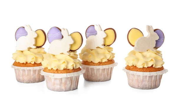 Mňam Velikonoční Cupcakes Bílém Pozadí — Stock fotografie
