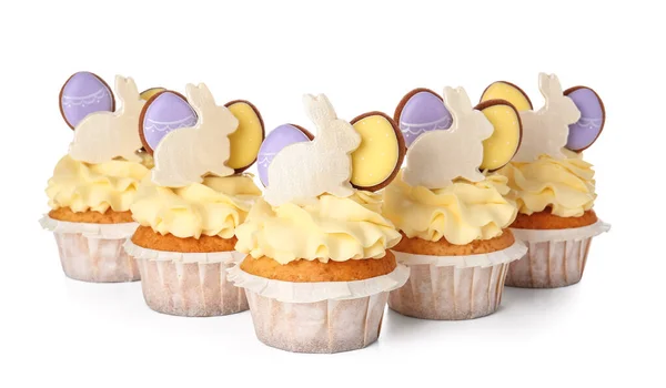 Mňam Velikonoční Cupcakes Bílém Pozadí — Stock fotografie