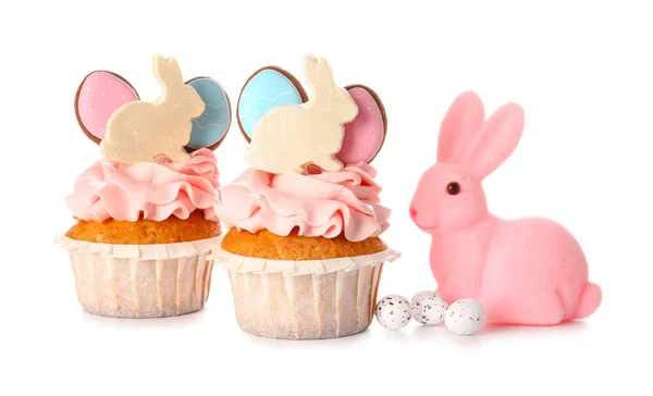 Yummy Easter Cupcakes Eggs Bunny White Background — Stock Photo, Image