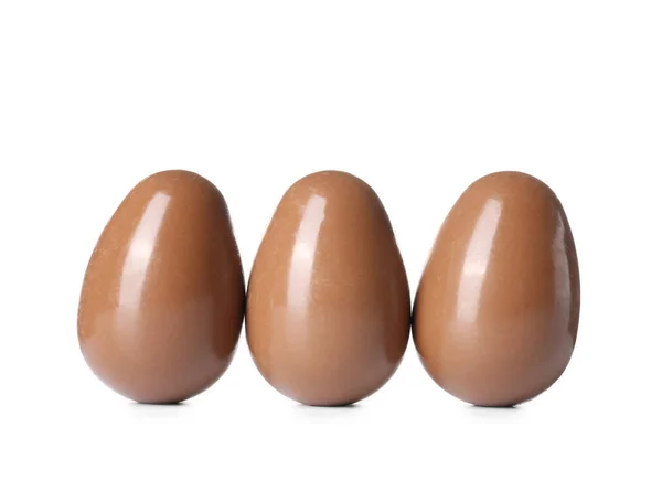 Шоколадные Пасхальные Яйца Белом Фоне — стоковое фото